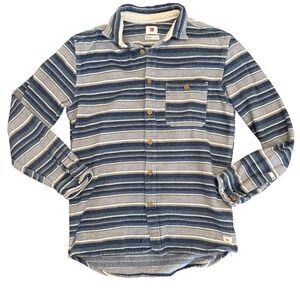 Quiksilver Blue Striped Long Sleeve Woven Cotton Mid-Weight Button Up Shirt Sz S